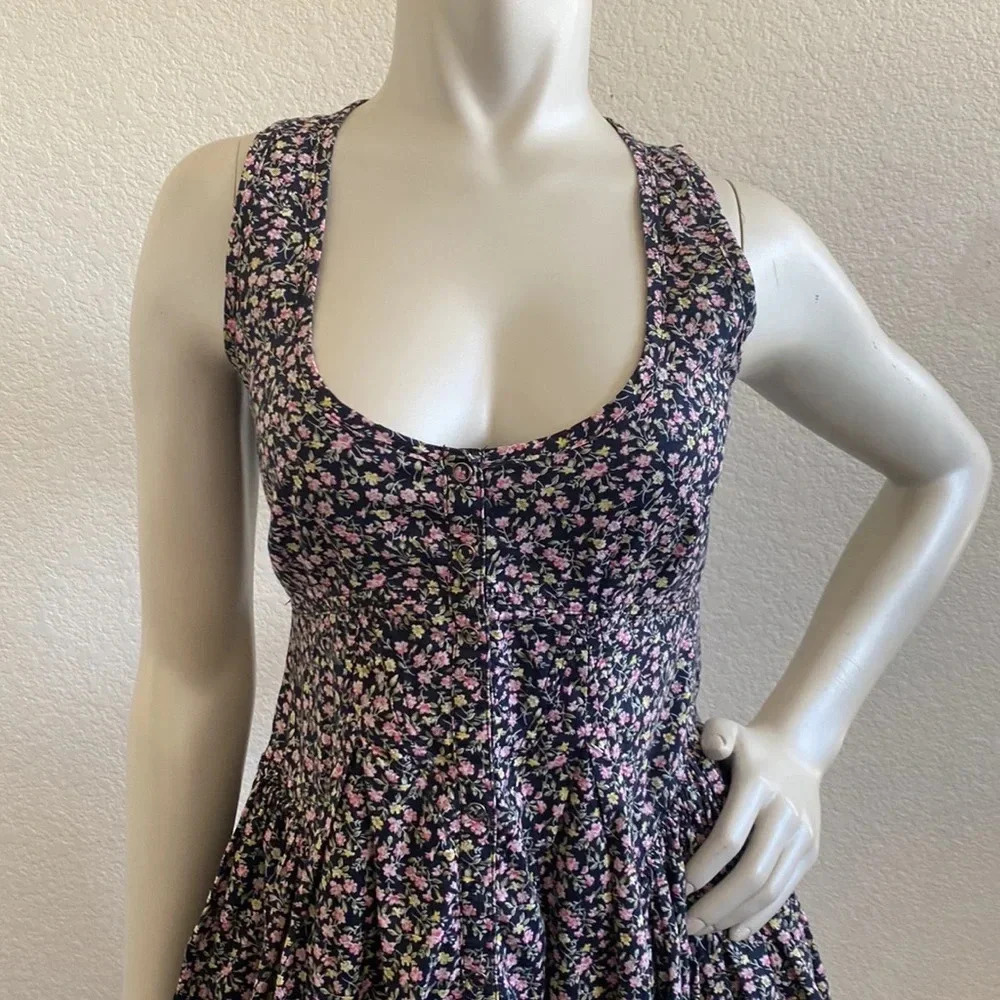 Anthropologie Maeve Alyssum Black Sleeveless Floral Snap Front Dress | Size 0 - Picture 9 of 11